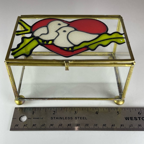 Vintage stained glass brass jewelry trinket box - Picture 9 of 11